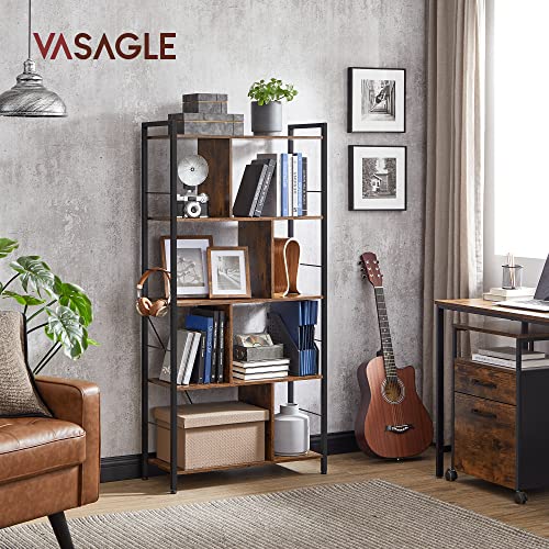 Bookcase, Bookshelf, 5-Tier Living Room Shelving Unit, Industrial Storage Shelf with Open Compartments for Home Office, Bedroom, Industrial Style, Rustic Brown and Black