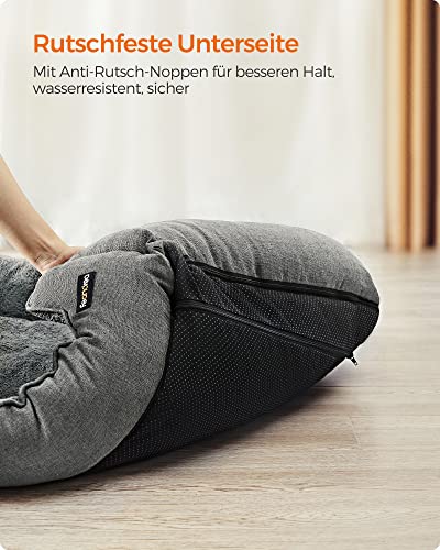 Dog Bed, Linen-Look Pet Bed, Dog Sofa Bed with Raised Edges, Non-Slip Bottom, Removable Washable Cover, M, for Small Dogs, 70 x 55 x 21 cm, Light Grey