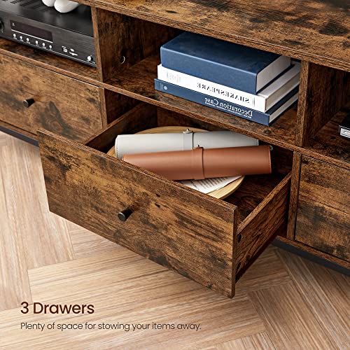 TV Stand, TV Cabinet for up to 65 Inch TV, TV Table with 3 Drawers and 3 Open Shelves, 40 x 147 x 50 cm, for Living Room, Bedroom, Steel Frame, Rustic Brown and Black