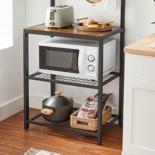 Kitchen Storage Unit, Shelf Organiser and Baker's Rack with Storage Shelves, 12 Hooks, Industrial Microwave Oven Shelf, 60 x 40 x 151.5 cm, Rustic Brown and Black