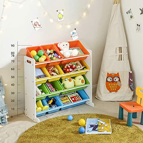 Children's Toy Storage Unit Playroom Display Stand Unit with 4 Colour Removable PP Container Box with Density Board Frame Stand White 86 x 26.5 x 78 cm (W x D x H)