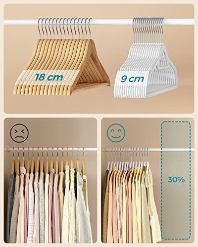 Velvet Hangers, 50 Pack, Non-Slip Clothes Hangers, 0.6 cm Thickness, Space Saving, 360° Swivel Hooks, 43.5 cm Long, for Coat, Jacket, Shirt, Dress, Trousers, White