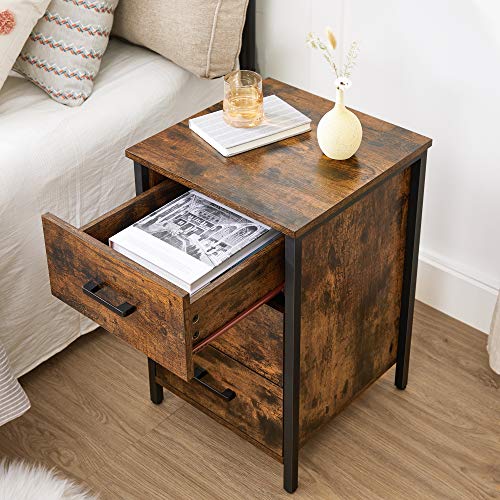 Bedside Table with 3 Drawers, Bedside Table, Side Table, Bedroom, Living Room, 40 x 40 x 60 cm, Industrial Design, Vintage Brown/Black