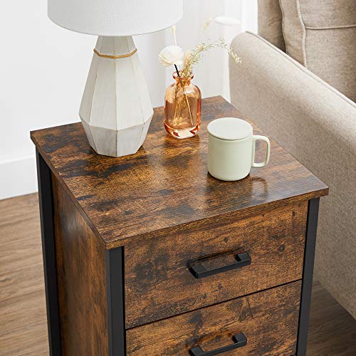 Bedside Table with 3 Drawers, Bedside Table, Side Table, Bedroom, Living Room, 40 x 40 x 60 cm, Industrial Design, Vintage Brown/Black