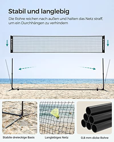 5m Badminton Net, Volleyball Net with Height Adjustable Poles, Portable Net for Junior Tennis, Beach Volleyball, Pickleball, for Garden Park Outdoors, Black