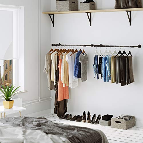 Wall-Mounted Clothes Rail, Industrial Pipe Hanging Rail for Clothes, Space-Saving, Heavy-Duty, 92 x 30 x 7.5 cm, Easy Assembly, for Small Space, Black