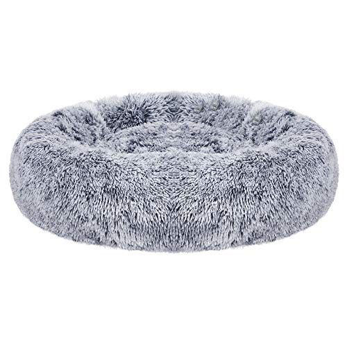 Dog Bed, Donut Cat Bed, Fluffy Calming Pet Bed with Removable, Washable Cover, Soft Long Plush, 80 cm, Grey