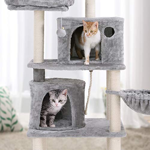 Cat Tree, Tall Cat Tower, 2 Caves, Light Grey