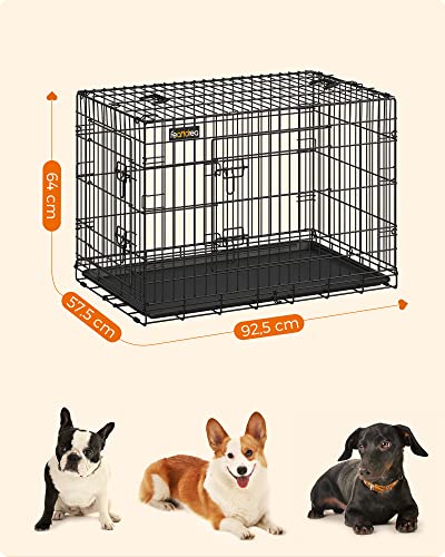 Dog Crate, Foldable, 92.5 cm Long, 2 Doors, L, Black