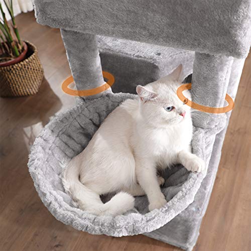 Large Cat Tree with 3 Cat Caves, 164 cm Cat Tower, Light Grey