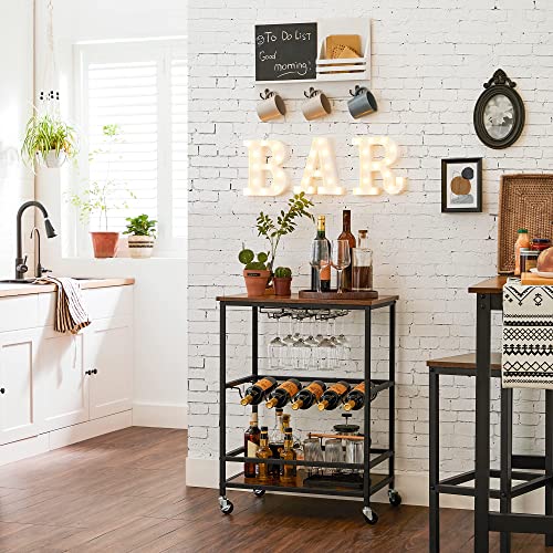 Kitchen Trolley on Wheels with Shelves Glass and Bottle Holders 60 x 40 x 75 cm Industrial Design Vintage Brown/Black