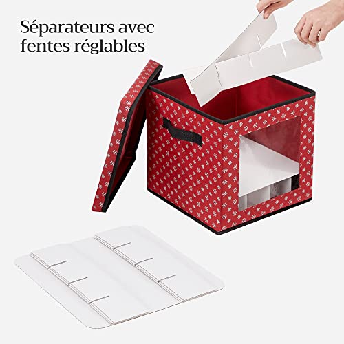 Christmas Bauble Storage Boxes, Set of 3 Storage Cube Bins for Christmas Decorations, 64 Box Places, Modular Dividers, 30.5 x 30.5 x 30.5 cm, Red