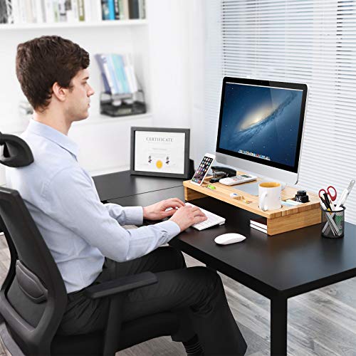 Bamboo Monitor Stand Riser, Desktop Organiser for Laptop, cellphone, TV, Printer , Natural, 60 x 30.2 x 8.5 cm