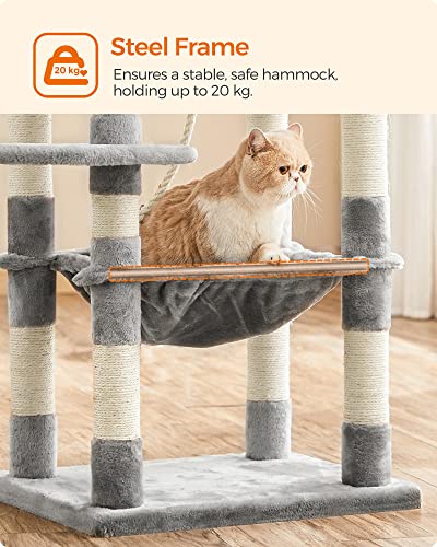 Cat Tree, Stable Cat Tower, 2 Plush Perches, 143cm, Light Grey