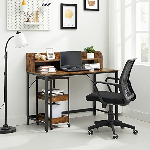 Computer Desk, Writing Study Desk with Monitor Stand, Cable Hole, 3-Tier Rolling Cart, Steel Frame, Industrial Style, Rustic Brown and Black