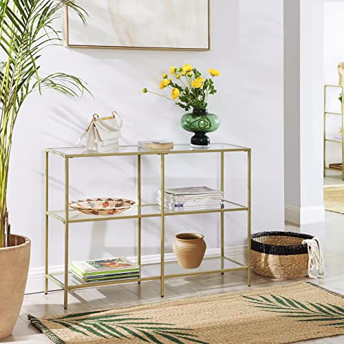 Console Table, Sofa Table with 3 Shelves, Tempered Glass Shelf, 100 x 30 x 73 cm, Metal Frame, Modern, for Hallway Living Room Bedroom, Gold Colour