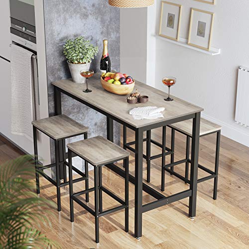 Bar Table Set, Bar Table with 2 Bar Stools, Breakfast Bar Table and Stools Set, Kitchen Counter with Bar Chairs, for Kitchen, Living Room, Party Room, Industrial, Greige and Black