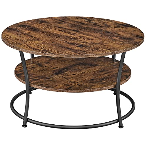 Coffee Table, Round Cocktail Table With Shelf, Tea Table, Easy Assembly, Metal, Industrial Design, Rustic Brown