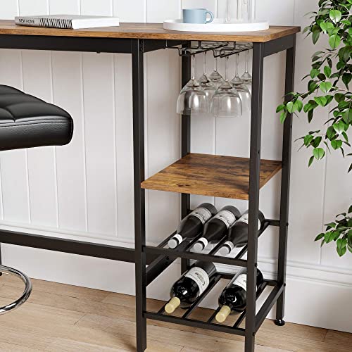 High Table, Dining Table, Bar Table, with Wine Glass Holder and Bottle Rack, for Living Room, Kitchen, 110 x 40 x 90 cm, Industrial, Rustic Brown and Black