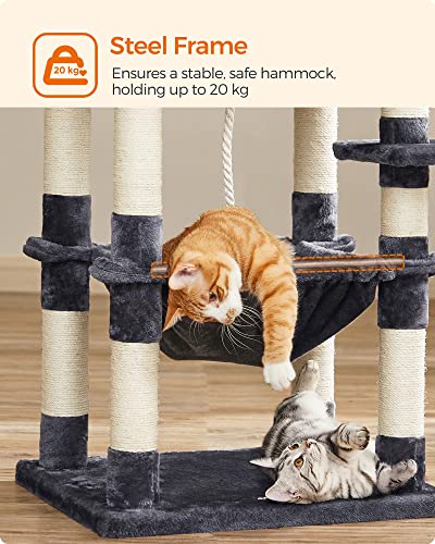 Cat Tree, Stable Cat Tower, 2 Plush Perches, 143cm, Smoky Grey