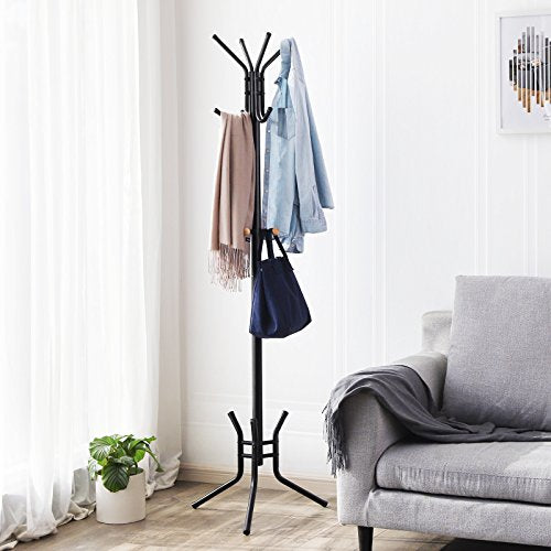 Stylish Metal Coat Rack Stand Hanger 12 hooks 176 cm Black