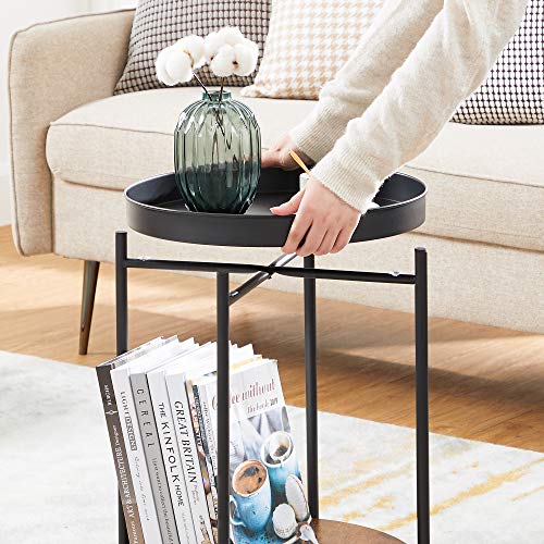 2-Tier Side Table, End Table with Movable Tray, Coffee Table, Steel Frame, for Living Room, Bedroom, Rustic Brown and Black