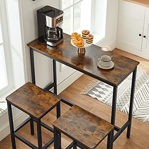 Dining Table Set, Bar Table and Stools Set, Breakfast Bar Table with Bar Stools Set of 2, Industrial Steel Frame, Rustic Brown and Black