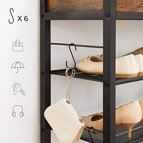 Shoe Rack Storage Organiser, with Raised Edges, 4 Mesh Shelves, Holds up to 14 Pairs of Shoes, for Sneakers, High Heels, Slippers, Industrial, Rustic Brown and Black