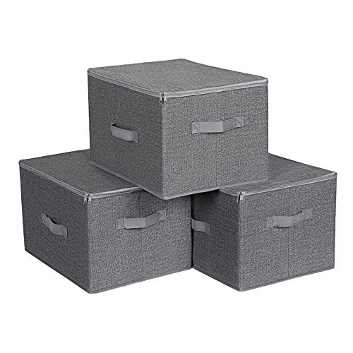 Storage Boxes with Lids, Foldable Storage Basket Bins with Handles, Clothes Toys Organiser, Grey