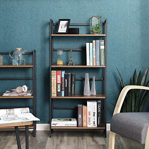 Bookcase, Industrial Folding Storage Rack, 4-Tier Bookshelf, Multifunctional Shelving Unit, Easy Assembly, with Metal Frame, for Living Room, Bedroom, kitchen, Rustic Brown