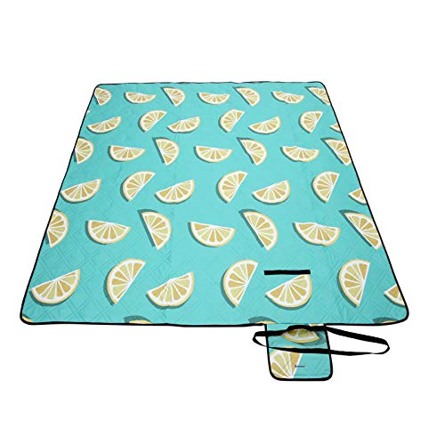 Picnic Blanket, 200 x 150 cm, Large Camping Picnic Rug and Mat for Beach, Park, Yard, Outdoors with Waterproof Layer, Machine Washable, Foldable, Lemon Pattern