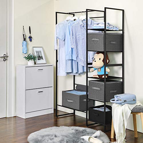 Storage Boxes with Lids, Foldable Storage Basket Bins with Handles, Clothes Toys Organiser, Grey