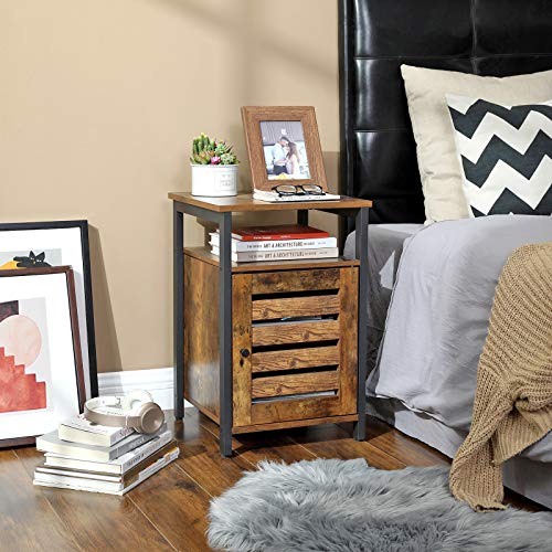 Nightstand, Bedside Table with 2 Shelves, Adjustable Shelf, Steel Frame, 40 x 40 x 60 cm, Living Room Bedroom, Industrial Style, Rustic Brown and Black