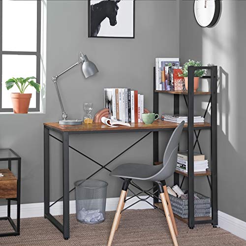 Computer Desk, 120 cm Writing Desk with Storage Shelves on Left or Right, Stable, Easy Assembly, for Home Office, Industrial Style, Rustic Brown and Black