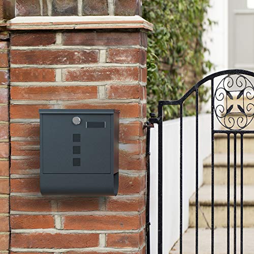 Mailbox, Wall-Mounted Post Letter Box, Capped Lock with Copper Core, Newspaper Holder, Viewing Windows, and Nameplate, Easy to Install, Anthracite Grey