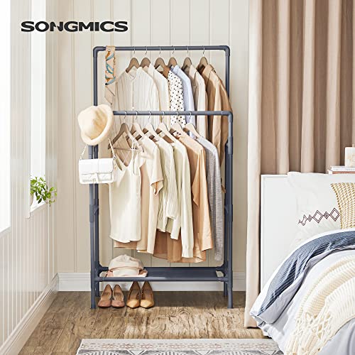 Clothes Rack, Metal Stand with 2 Hanging Rails and Storage Shelf, Max. Load 55 kg, Easy Assembly, Grey