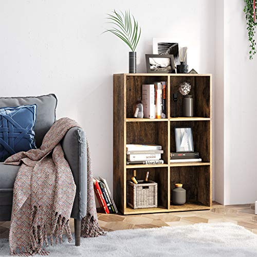 6-Cube Bookcase, Storage Unit, Display Rack for Trinkets, Souvenirs, Potted Plants, for Study Room, Office, Living Room, 65.5 x 30 x 97.5 cm, Rustic Brown