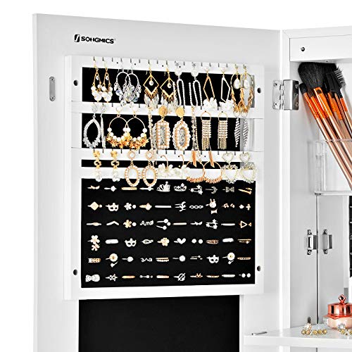 Jewellery Cabinet, Frameless Extra Wide Mirrored Storage Stand, Jewellery organiser with Hooks and Built-in Mirror, Makeup, Lockable