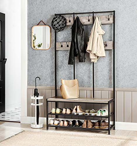 Shop Large Coat Rack Stand Coat Tree with 12 Hooks and Shoe Bench in Industrial Design Hall Tree Multifunctional Hallway Shelf Office Bedroom Greige and Black High Quality Great Value