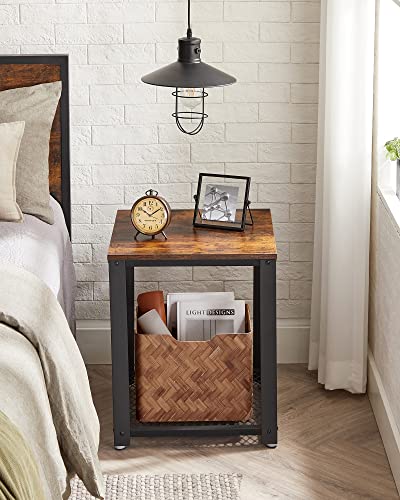 Side, Industrial End, Coffee Table, with Metal Frame, Easy to Put Together, for Living Room, Bedroom, Kitchen, Rustic Brown and Black , Wood chipboard, iron, Vintage, 1 Item