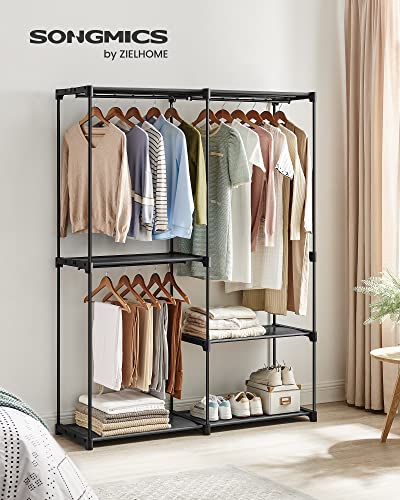 Clothes Wardrobe, Portable Closet, Clothes Garment Rack, 43 x 138 x 182 cm, 3 Hanging Rods and Shelves, Large Capacity for Bedroom, Living Room, Laundry Room, Black