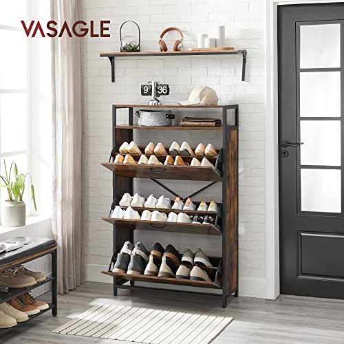 Shoe Cabinet with 3 Flaps, Shoe Rack, in the Hallway, for 15-24 Pairs of Shoes, Space-Saving, 80 x 30 x 130 cm, Vintage Brown/Black