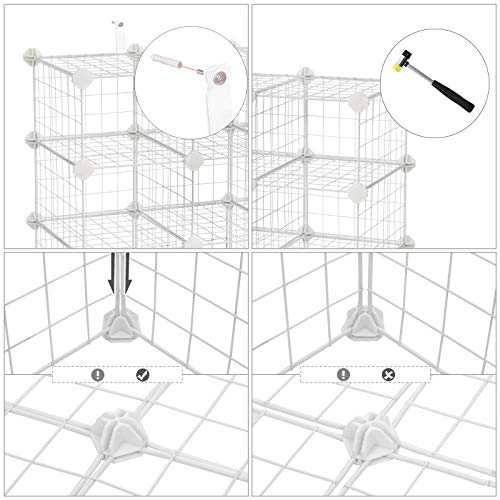 Modular Shoe Rack 15 Cubes, DIY Shelf with Metal Mesh Panels, Wardrobe Cabinet Hallway Bedroom Includes Rubber Gavel, White