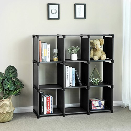 9-Cube DIY Storage Shelves, Open Bookshelf, Closet for Family Study, Organiser Rack, Cabinet in Living Room, Black