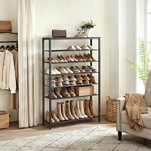 8-Tier Shoe Rack, Shoe Storage with 7 Metal Mesh Shelves, for 32-40 Pairs of Shoes, Large Shoe Organiser, for Hallway, Bedroom, 100 x 30 x 152 cm, Rustic Brown and Black