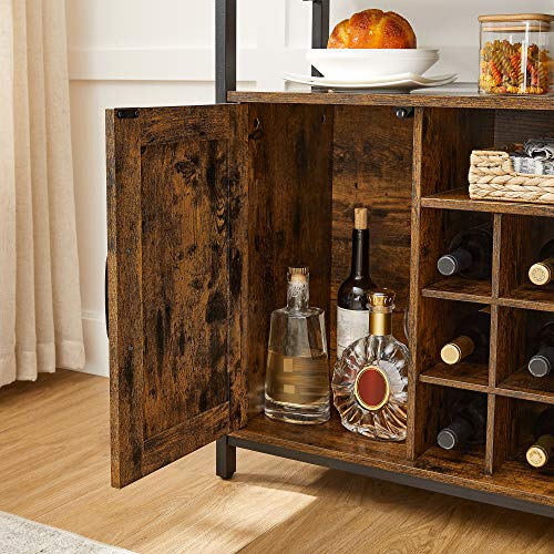 Storage Cabinet, Sideboard and Buffet Table with Wine Holder, 2-Door Cupboard for Dining Room, Living Room, Kitchen, 100 x 35 x 81.4 cm, Industrial, Rustic Brown and Black