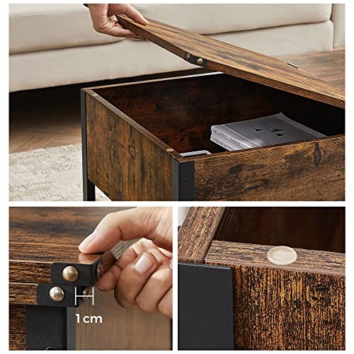 Coffee Table, Living Room Table with Flip Lid, Hidden Storage Compartment and Mesh Shelf, Steel Frame, for Living Room, Industrial, 100 x 55 x 47 cm, Rustic Brown and Black