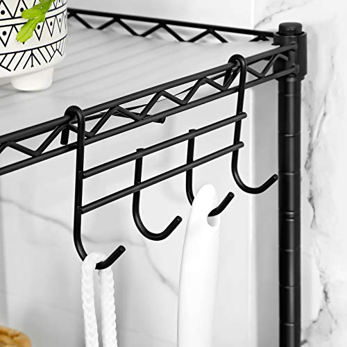 Bathroom Shelf, 4-Tier Wire Shelving Unit, Metal Storage Rack, Total Load Capacity 80 kg, with 4 PP Sheets, Removable Hooks, 30 x 30 x 102 cm for Small Space, Black