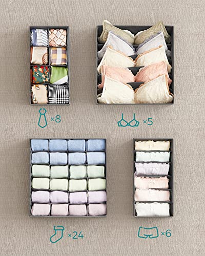 Underwear Drawer Organisers, Closet Underwear Storage for Bras, Socks, Ties, and Scarves, Foldable Fabric Storage Boxes, Set of 8, Grey