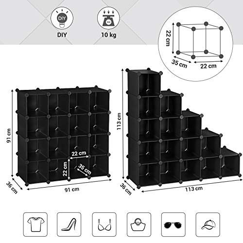 Interlocking Shoe Rack, Rectangular Storage Organiser, 15-Slot Modular DIY Storage Shelf Unit, Metal Wire Wardrobe, Black